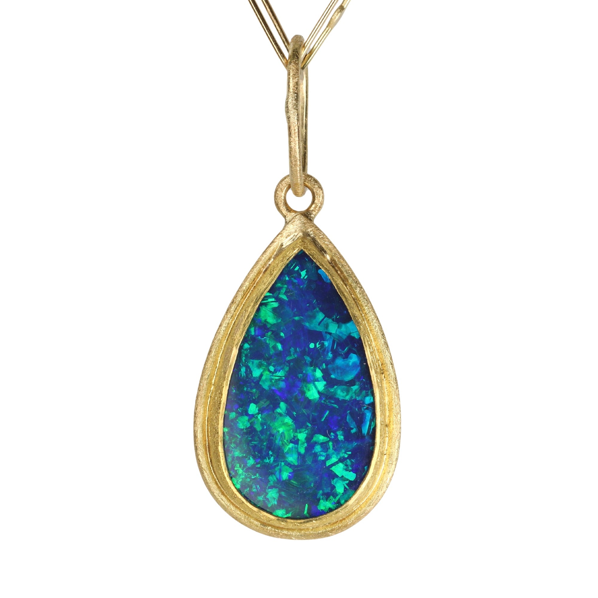 Teardrop "Frame" Bezel-Set Australian Opal Doublet Pendant - Peridot Fine Jewelry - Petra Class