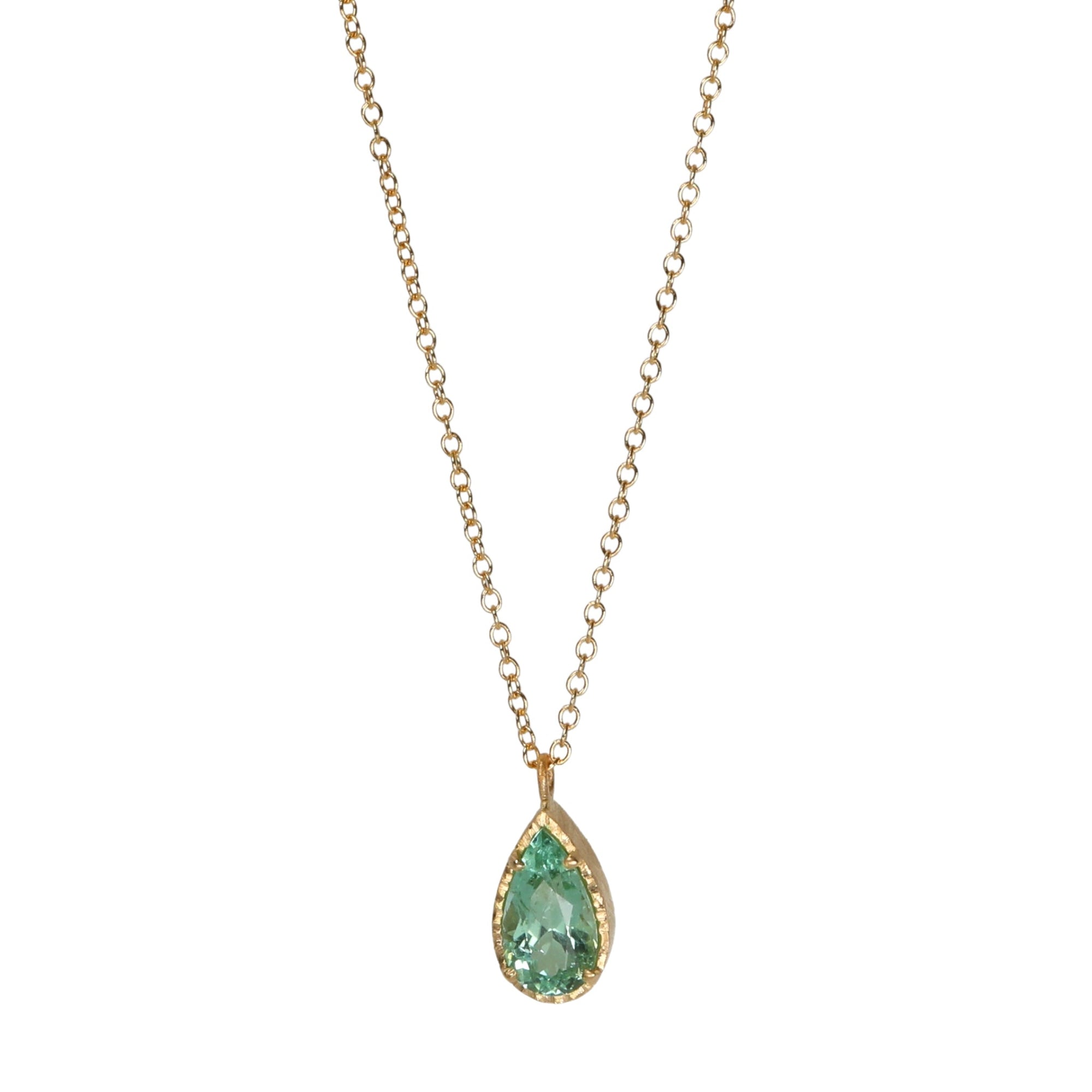 Teardrop Mint Green Tourmaline Necklace - Peridot Fine Jewelry - Yasuko Azuma