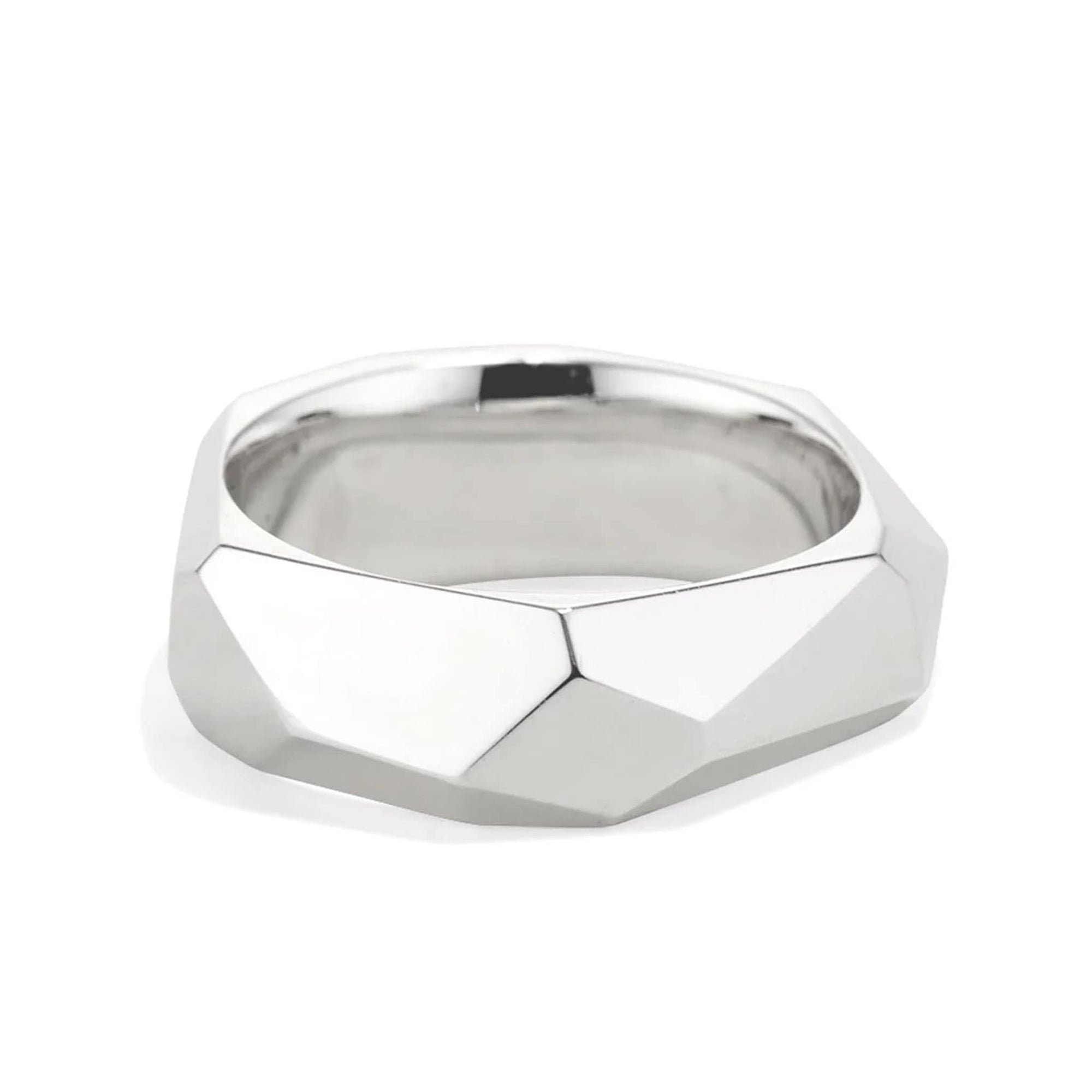 Sarah Macfadden Polished Sterling Silver carved ring with multiple facets