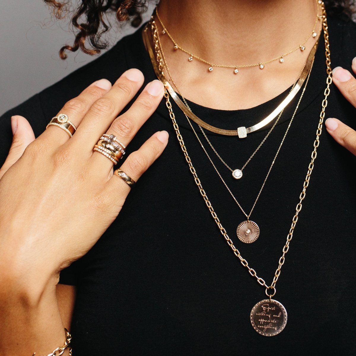 "Tiny Bar" Necklace with "Sunbeam Medallion" Pendant - Peridot Fine Jewelry - Zoe Chicco