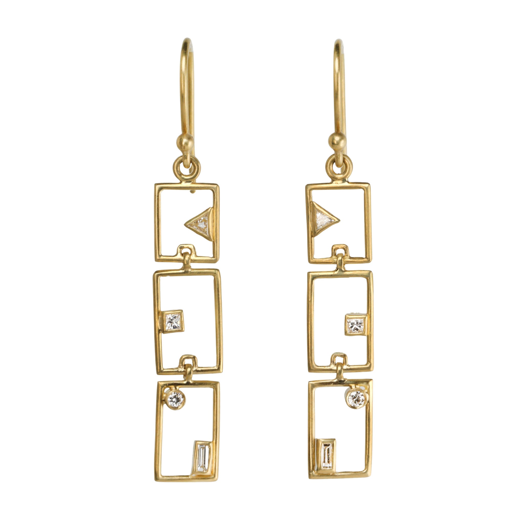 Triple &quot;Grid Layout&quot; Earrings with Bezel-Set Diamonds - Peridot Fine Jewelry - Kothari