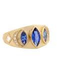 Triple Marquise Tanzanite "Plate" Ring with Diamond Details - Peridot Fine Jewelry - Celine Daoust