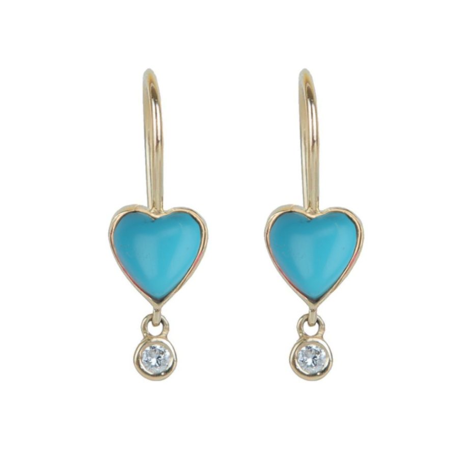 Turquoise &quot;Byrdie&quot; Heart Earrings with Diamond Drop