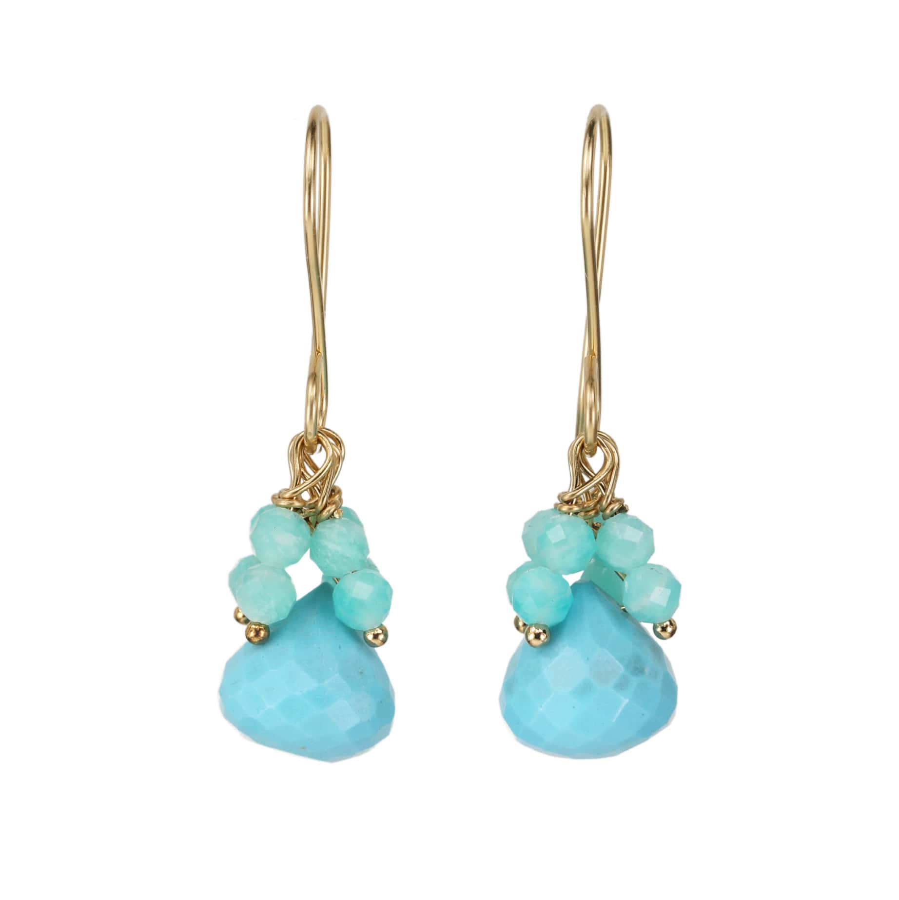 Debbie Fisher Turquoise Drop Earrings with Amazonite Beaded &quot;Fringe&quot;