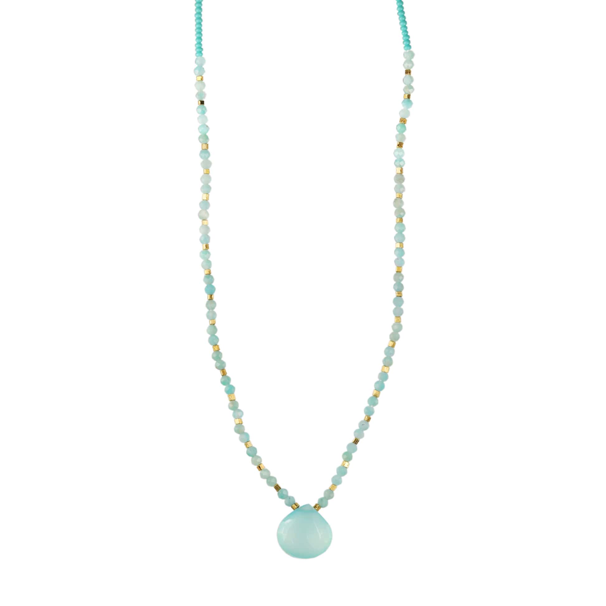 Debbie Fisher Turquoise Necklace with Amazonite &amp; Gold Vermeil Section and Calcite Drop