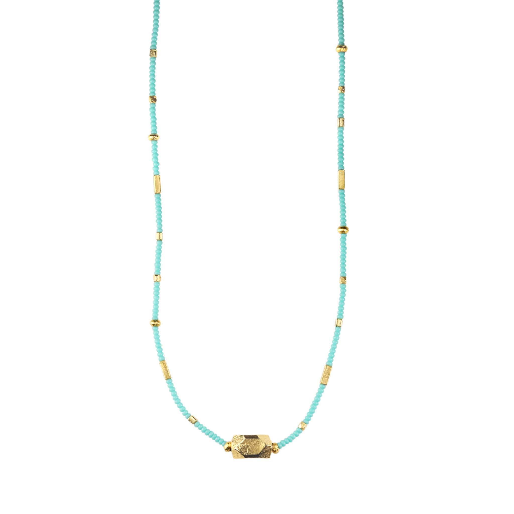 Debbie Fisher Turquoise Necklace with Multi-Shape Gold Vermeil Beads &amp; Large Centerpiece