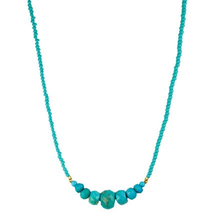 Debbie Fisher Turquoise Rondelle Station Beaded Necklace