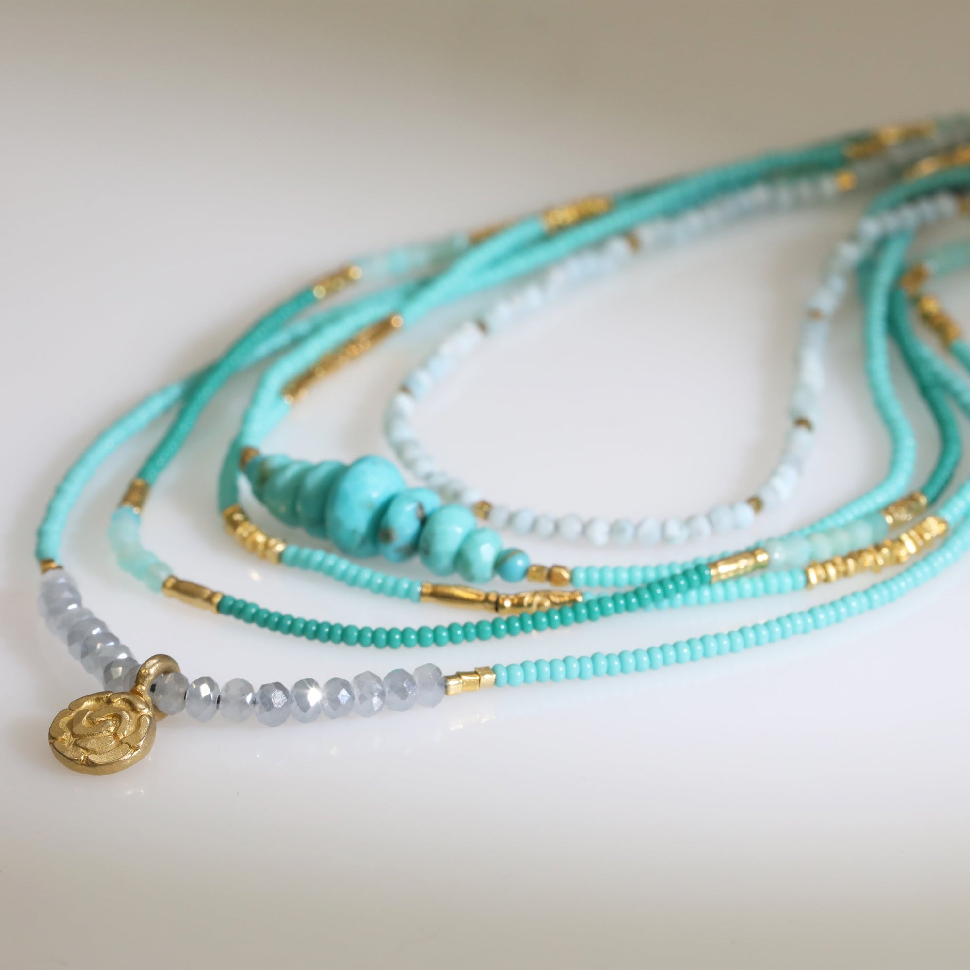 Debbie Fisher Turquoise Rondelle Station Beaded Necklace