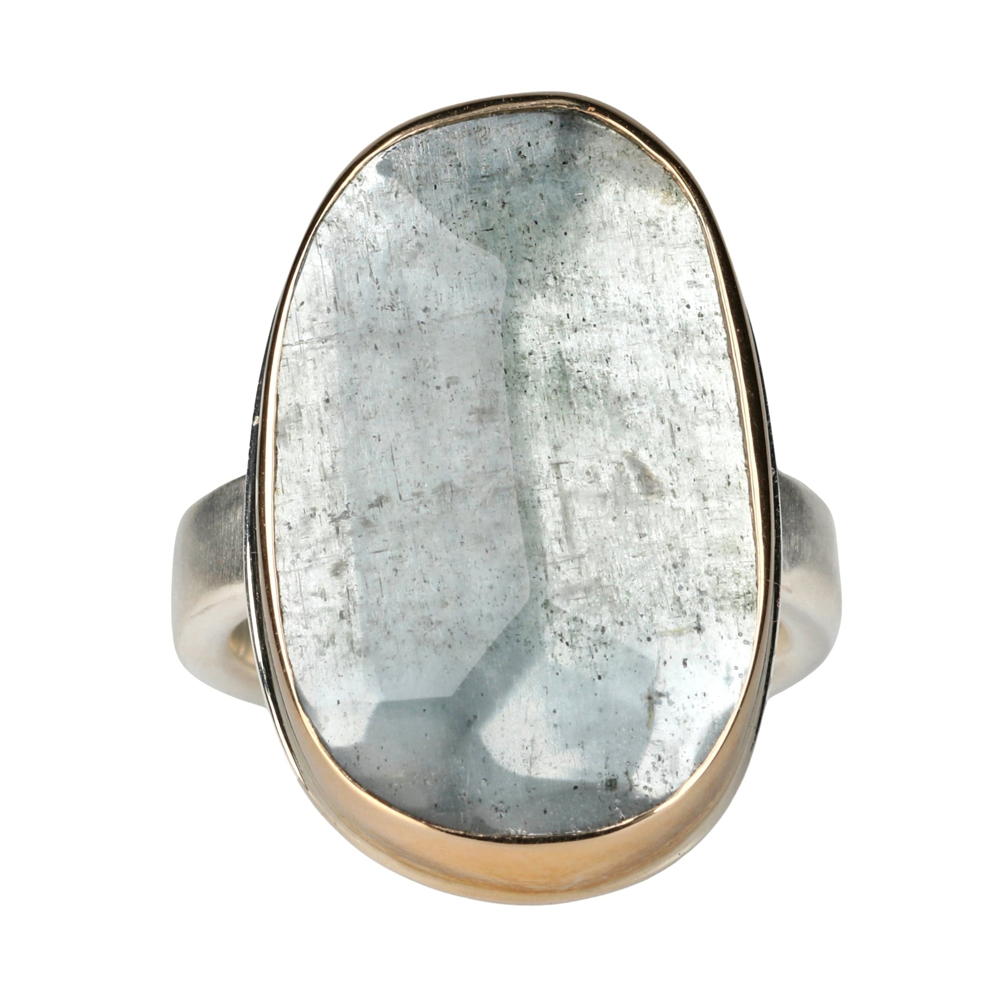 Vertical Faceted Asymmetrical Moss Aquamarine Ring - Peridot Fine Jewelry - Jamie Joseph