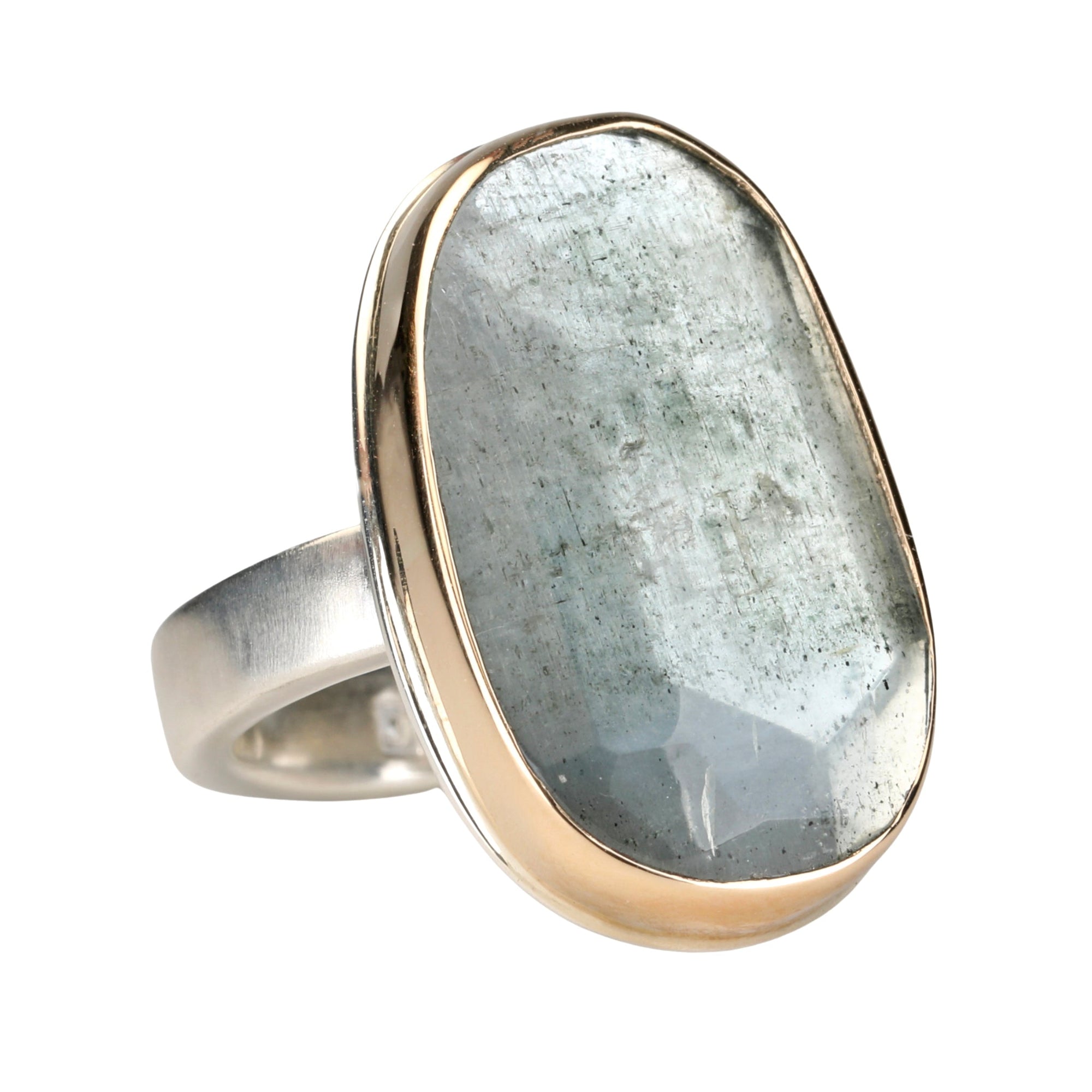 Vertical Faceted Asymmetrical Moss Aquamarine Ring - Peridot Fine Jewelry - Jamie Joseph