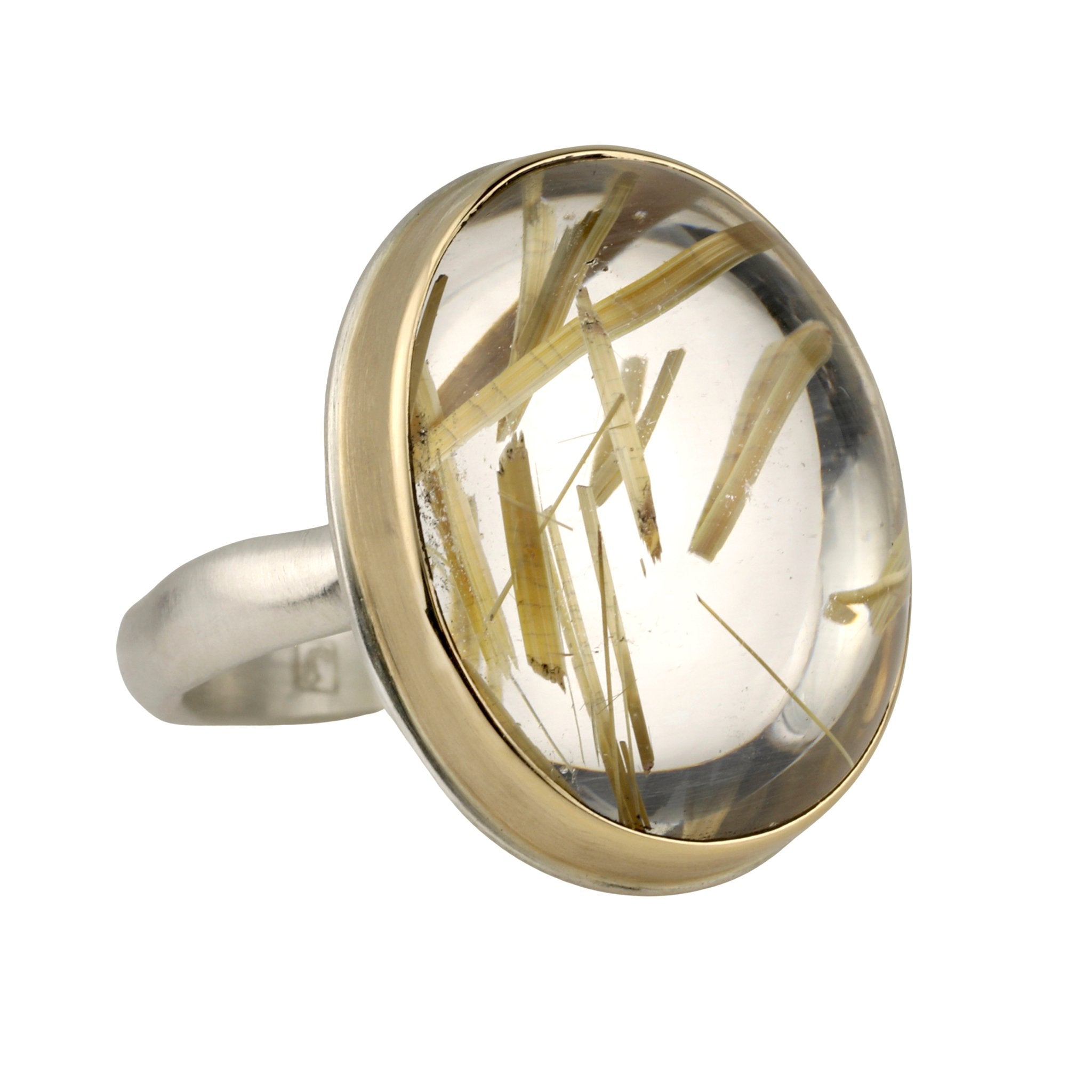 Vertical Oval Smooth Rutilated Quartz Ring