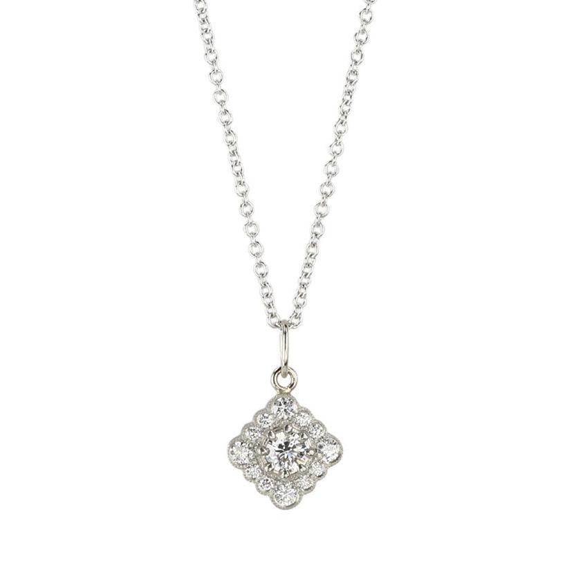 Anne Sportun White Gold and Diamond &quot;Grace&quot; Necklace with Square Halo
