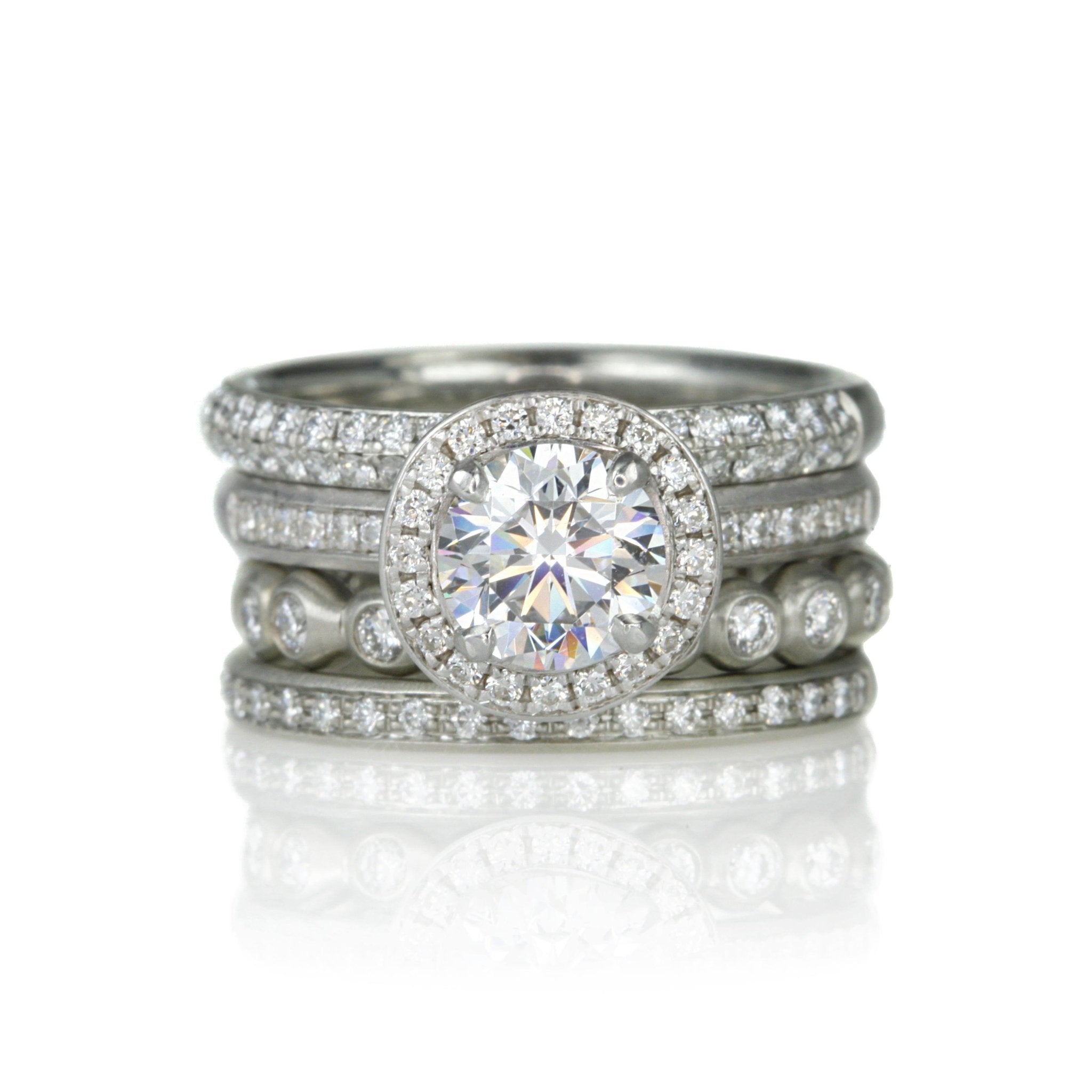 White Gold Double Row Half Pave Diamond Ring