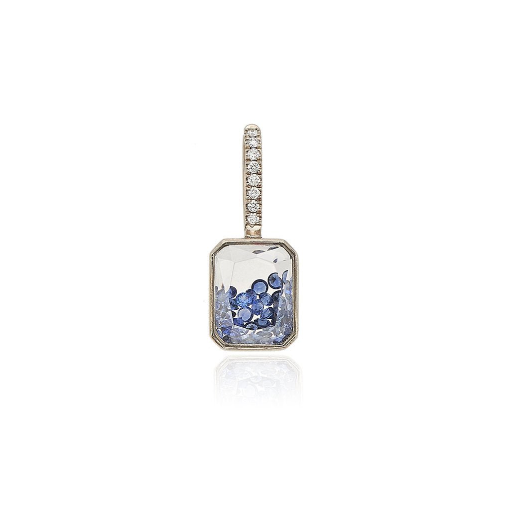 White Gold Palladium Rectangular Charm with Blue Sapphires - Peridot Fine Jewelry - Moritz Glik