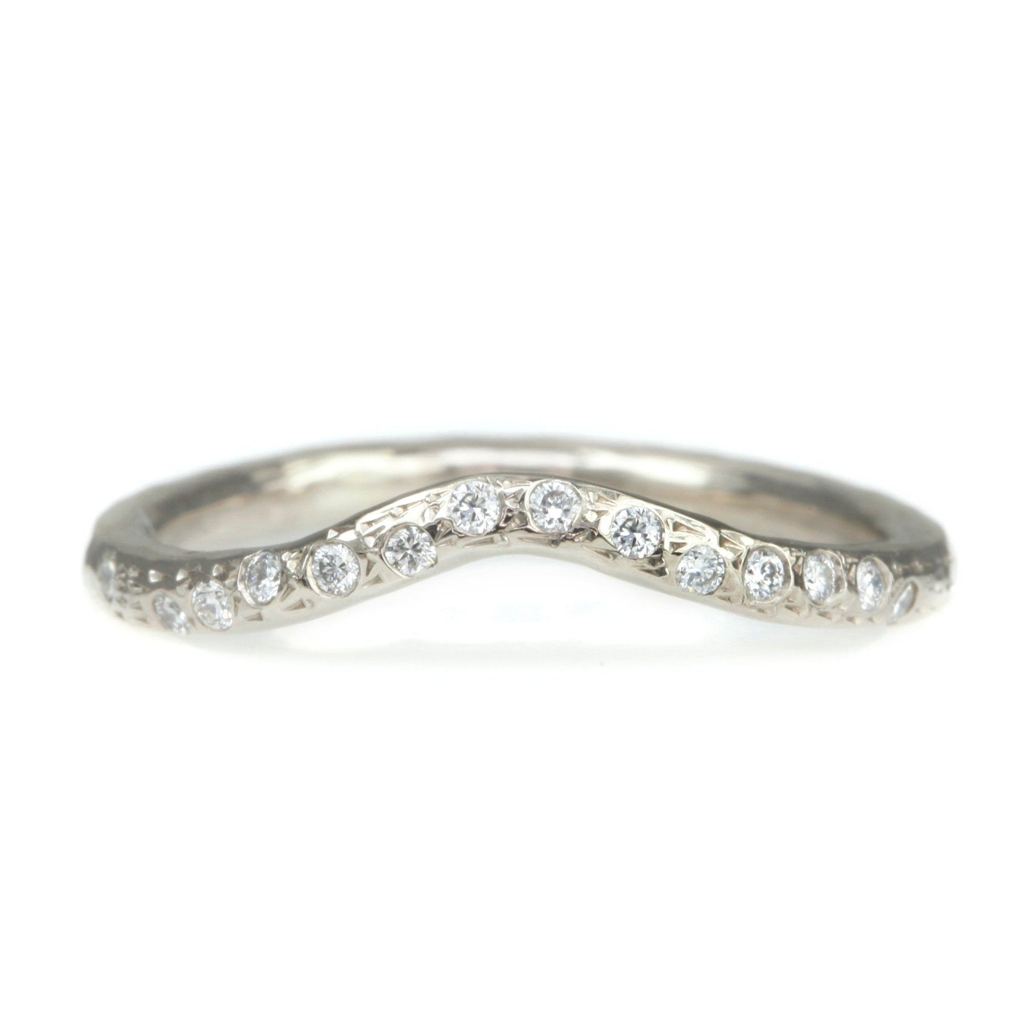 Annie Fensterstock White Gold &quot;Sparkle Curve&quot; Ring with Pave Diamonds