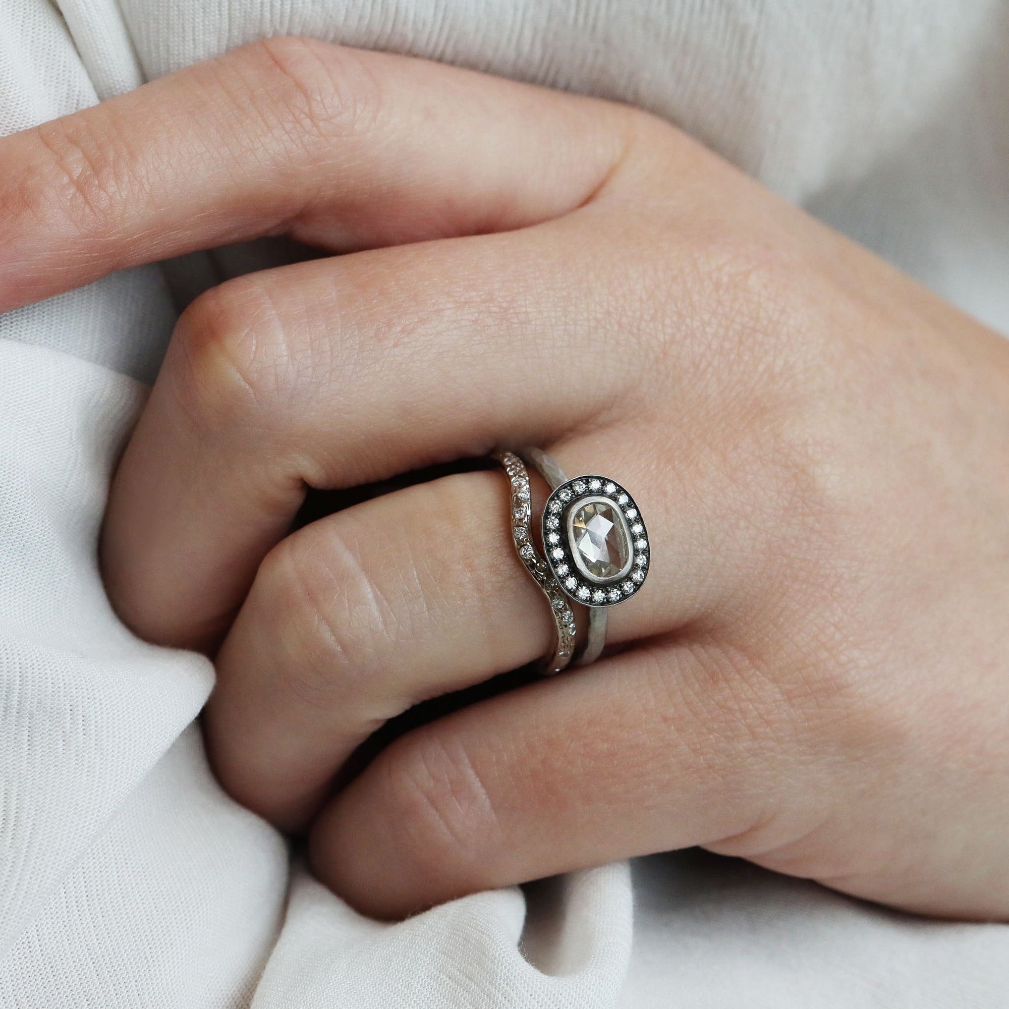 White Gold &quot;Sparkle Curve&quot; Ring with Pave Diamonds - Peridot Fine Jewelry - Annie Fensterstock