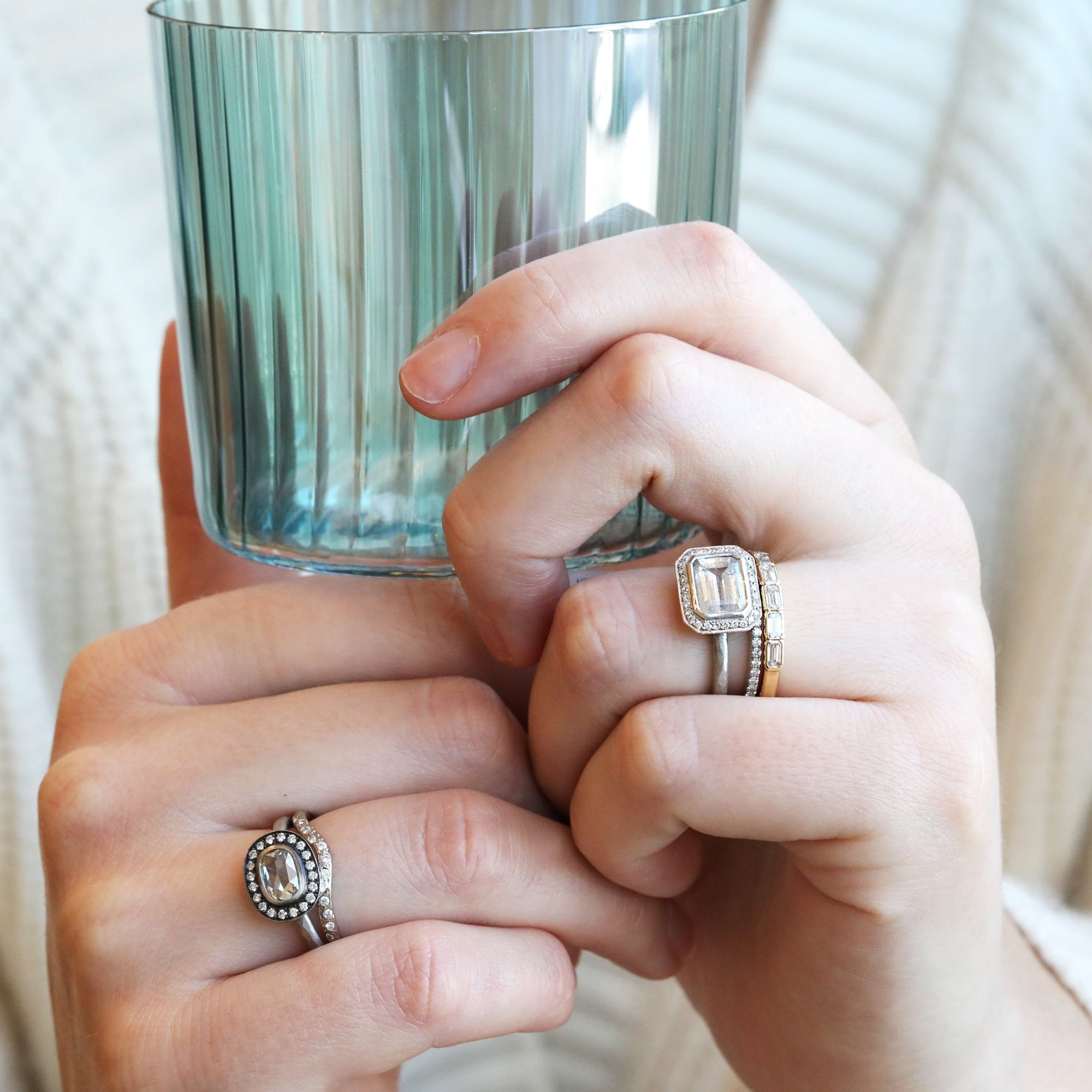 White Gold &quot;Sparkle Curve&quot; Ring with Pave Diamonds - Peridot Fine Jewelry - Annie Fensterstock